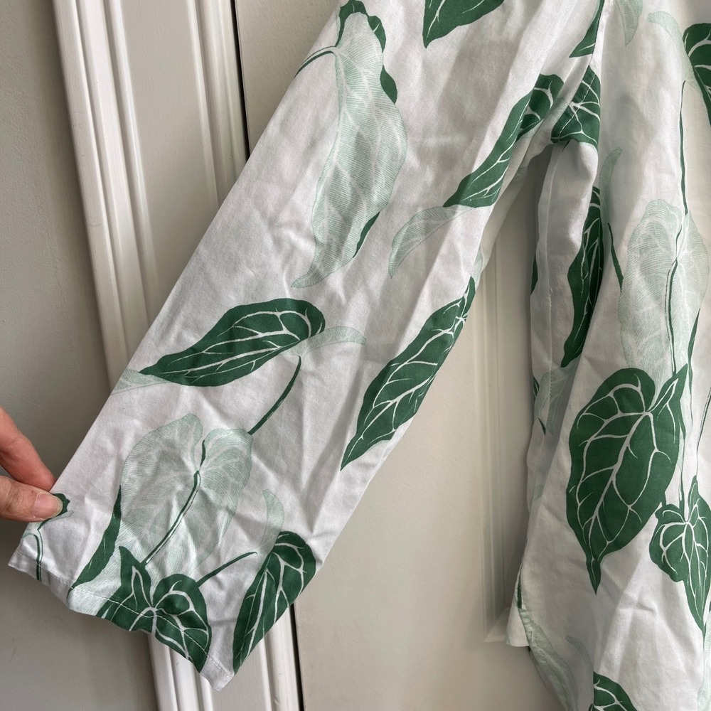 Persifor Leaf Print Shirt‎ Womens XL White Green Coastal Preppy Cotton Blouse - Picture 4 of 7